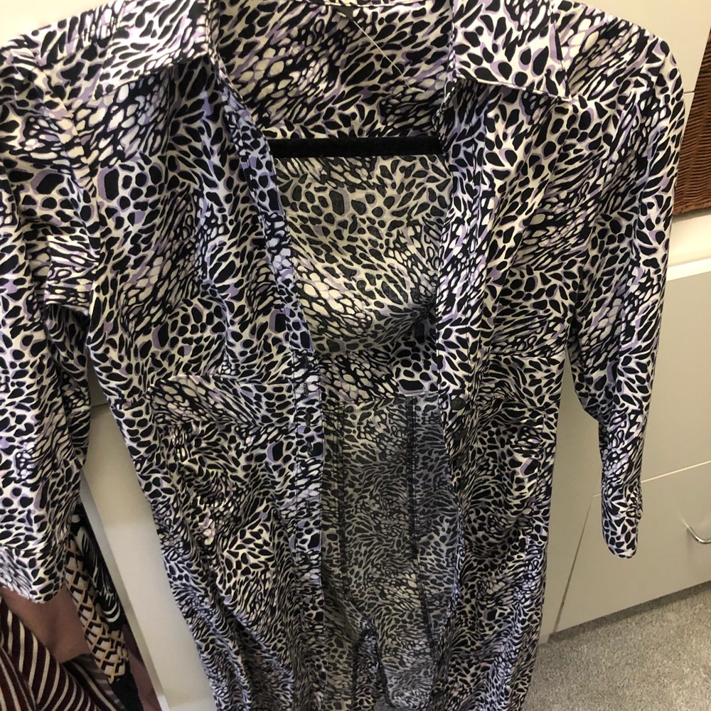 Express design studio black white purple animal print shirt dress size 2